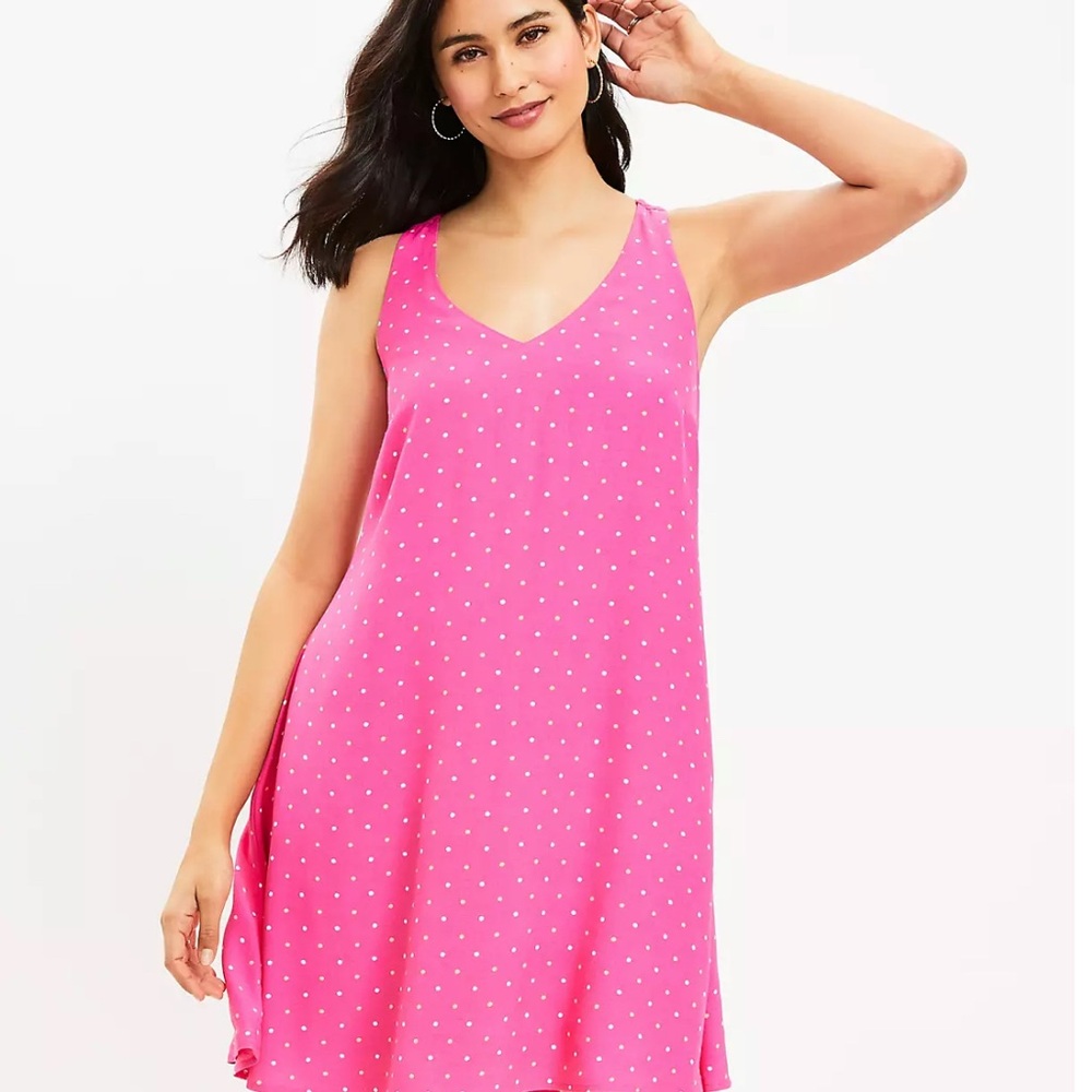 LOFT Dotted Criss-Cross Back Swing Dress